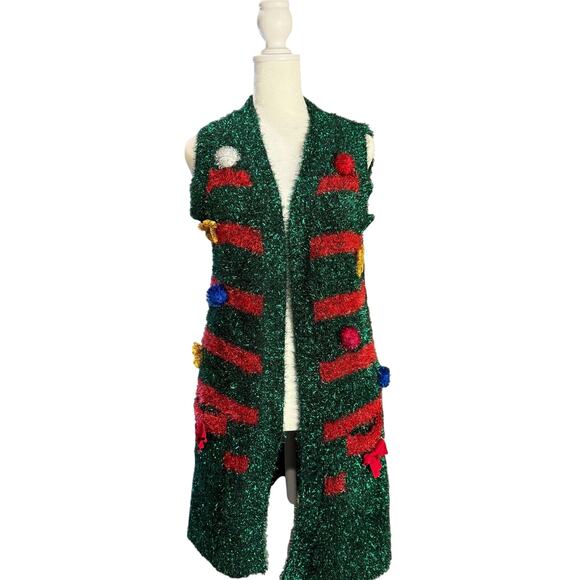 NWT Jollidays Women's Christmas Sweater Cardigan Long Red Green Size XS - Picture 2 of 11